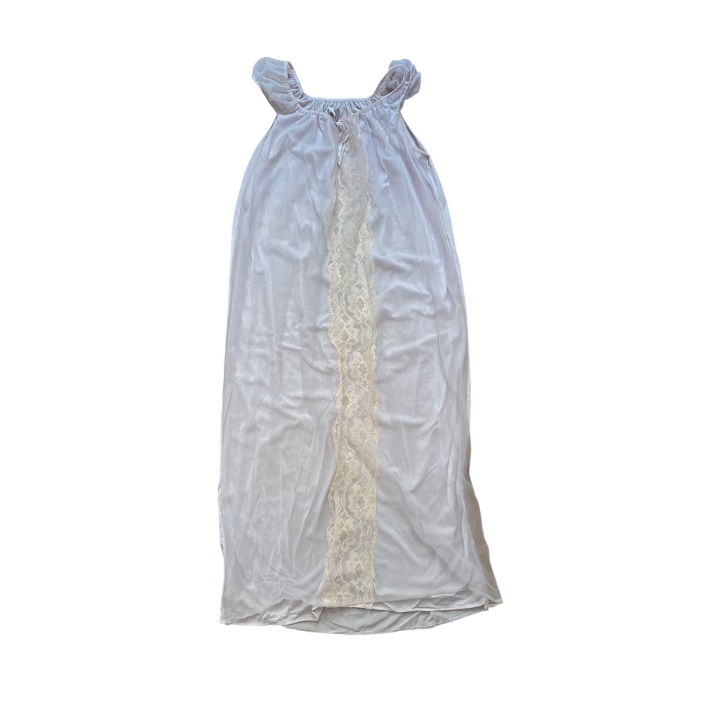 Vintage Nightgown Women Lavender Sheer Lace Mesh Romantic Maxi SIZE M